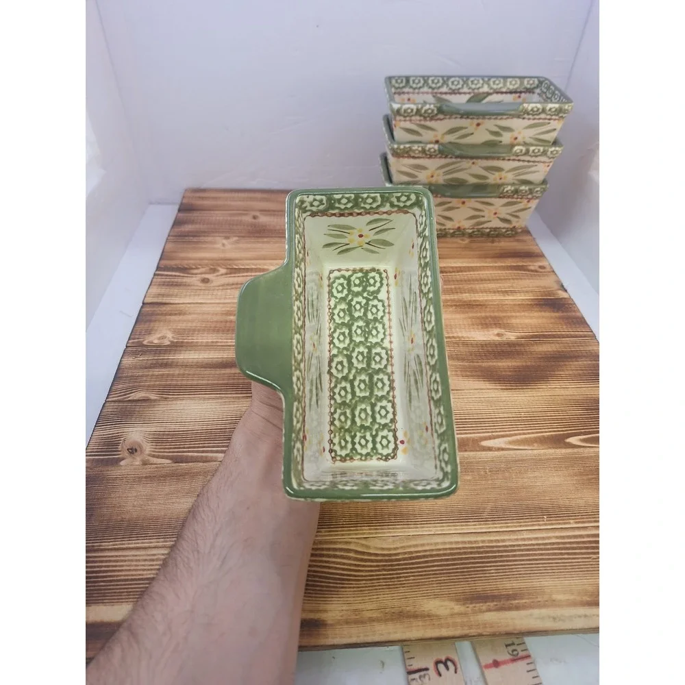 Temptations by Tara Old World Green‎ Set 4 Rectangle Ramekins 15 oz 6.5x3x2.5